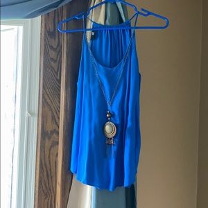 blue tank top with adorable necklace attachment